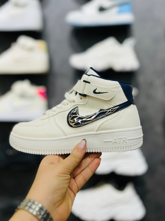 کتونی زنانه K.Shoes مدل Jordan ساقدار نایکی فلزی رنگ سورمه ای