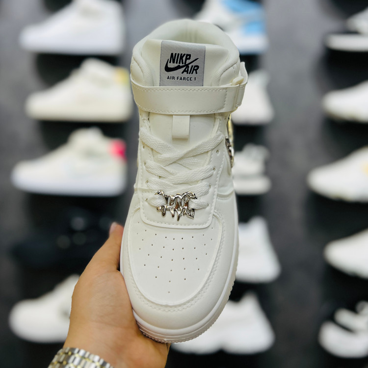 کتونی زنانه K.Shoes مدل Jordan ساقدار نایکی فلزی رنگ سفید